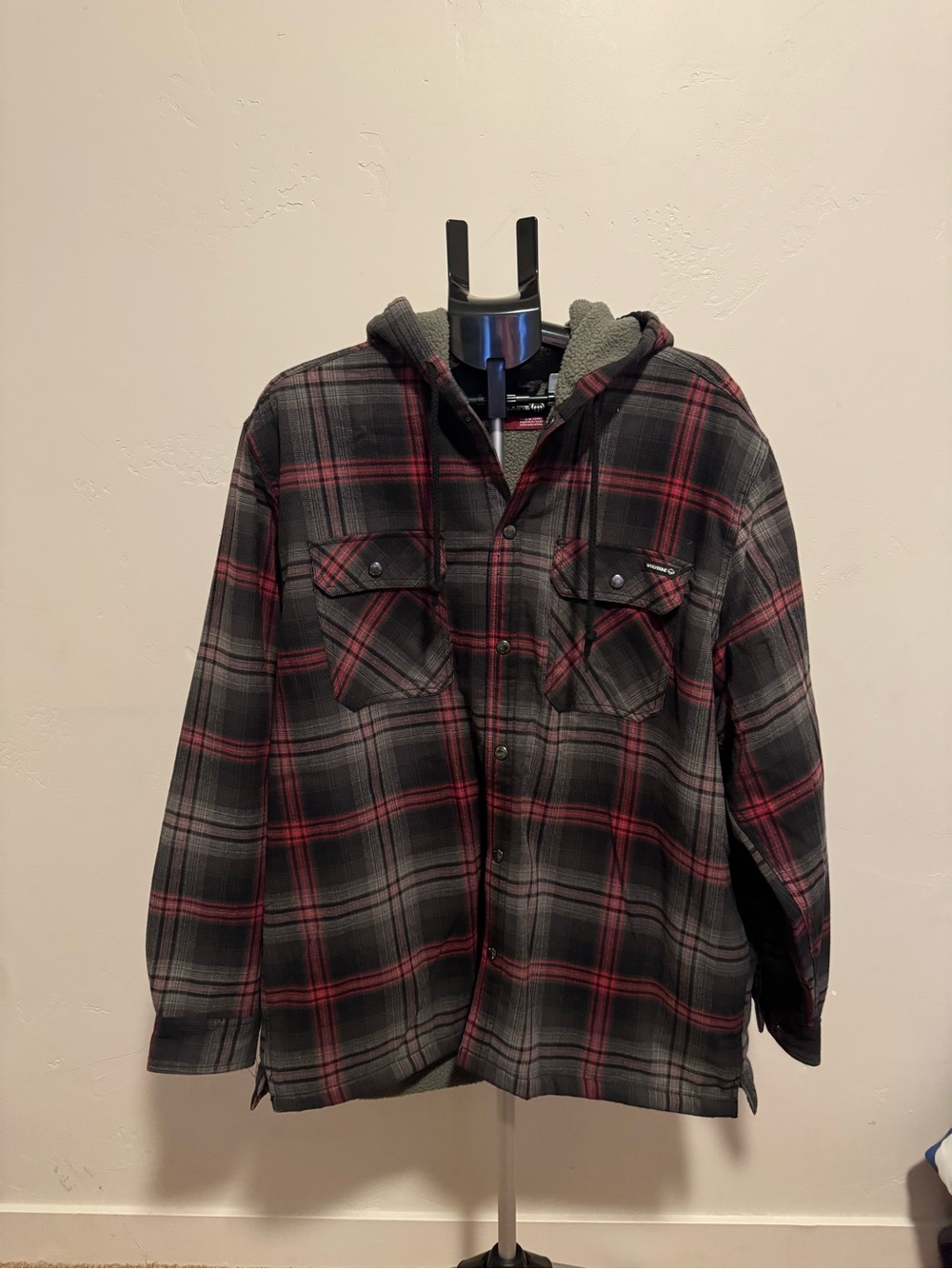 Wolverine Hooded Plaid Shirt Jacket - Black & Red